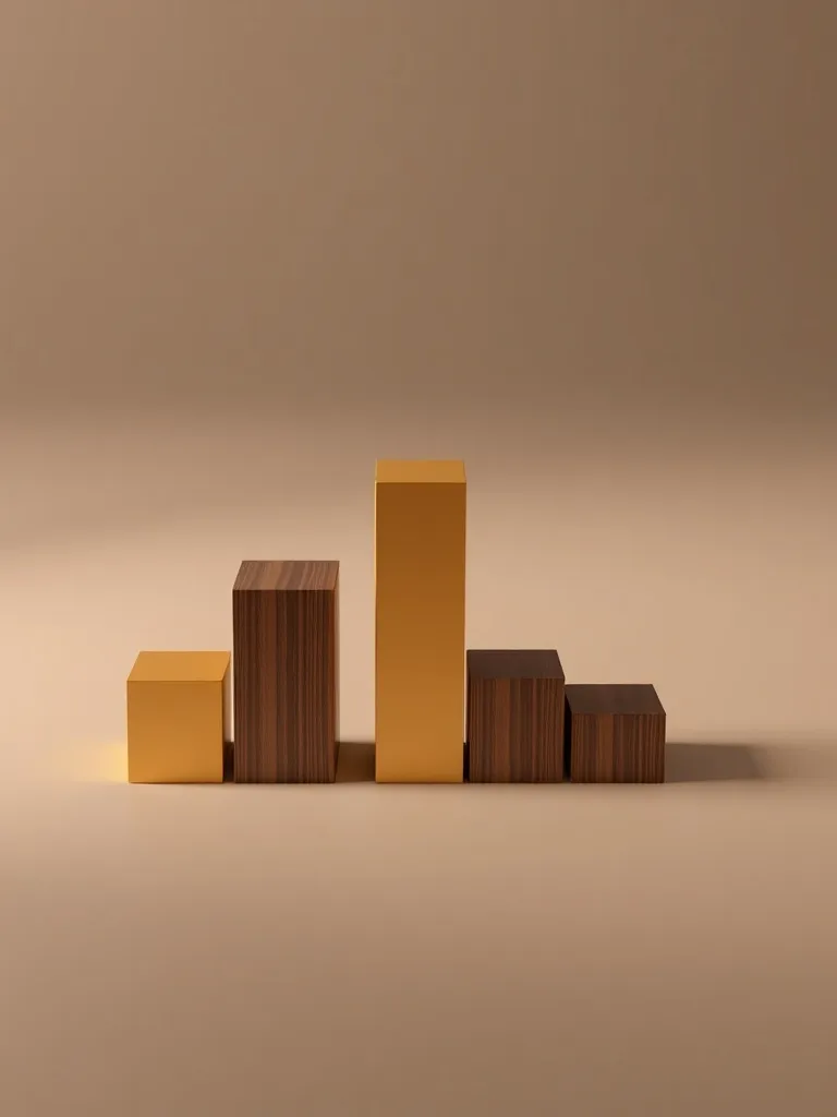 A clean, minimalist 3D bar chart showing financial growth, g