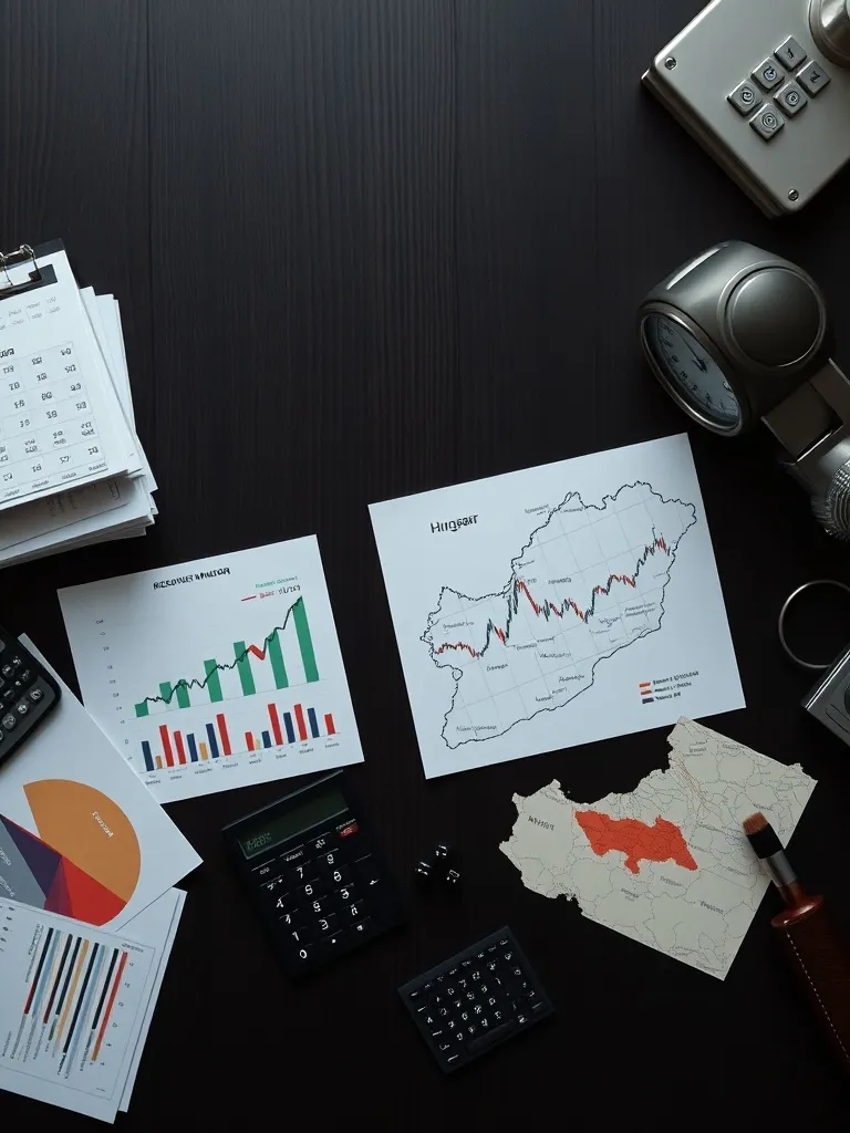 A professional overhead shot of a clean desk with financial